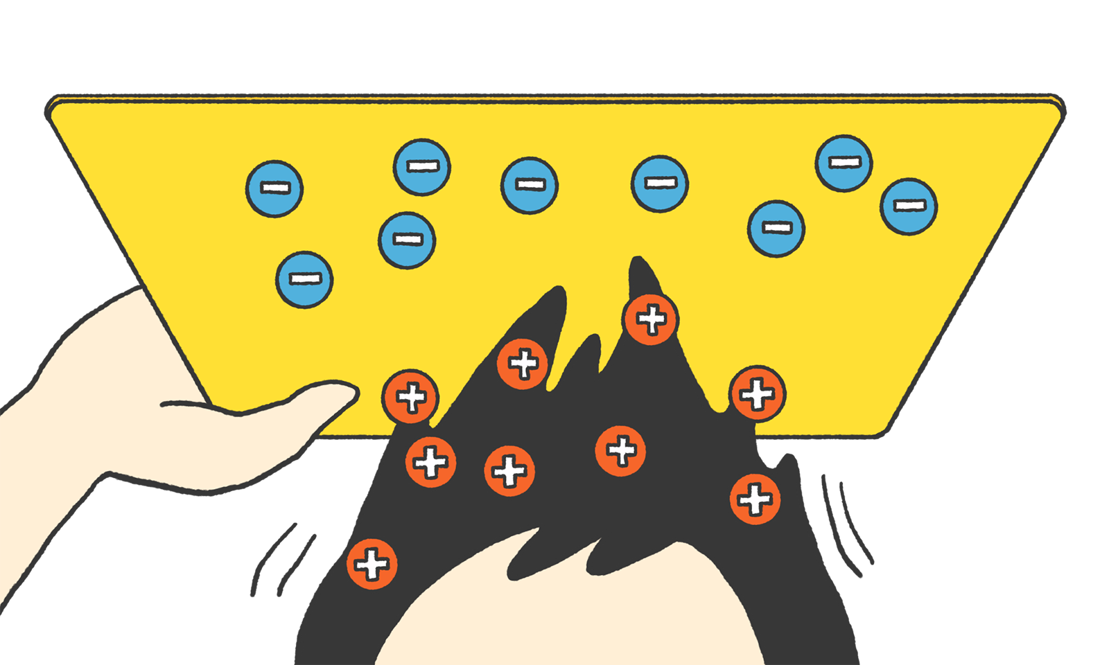 下敷きと髪の毛を擦ると？